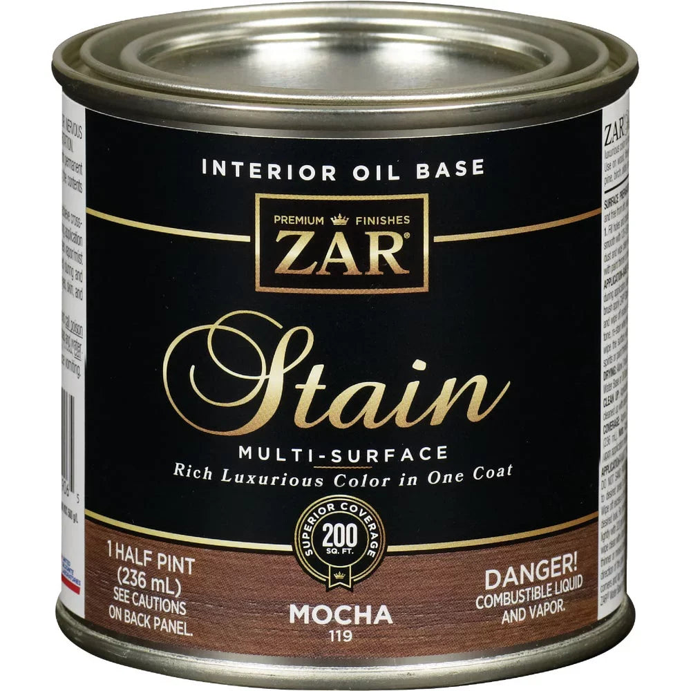 1PACK ZAR Oil-Based Wood Stain, Mocha, 1/2 Pt.