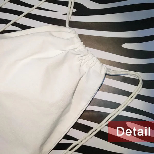 l Face Horn Line Art Deco Fashion Backpack Canvas Drawstring Reusable Mesh Shopping Bag