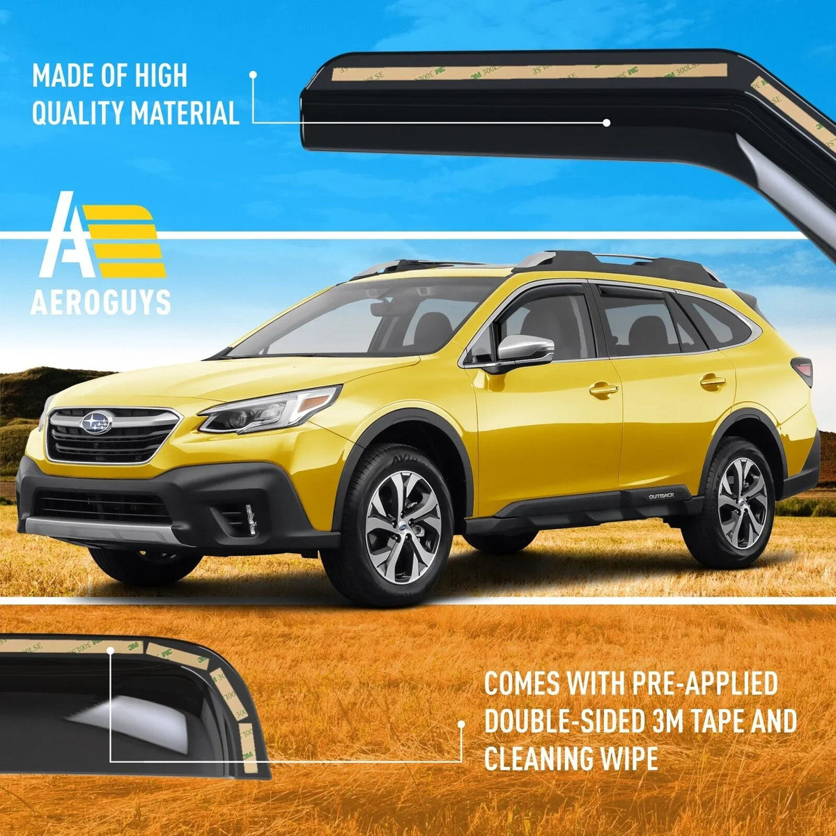 AG0268. AEROGUYS In-Channel Window Deflectors Extra Durable Window Visors Rain Guards Fit for Subaru Outback 2020-2024, Sun Visors, Wind Deflectors, Vent Visors, Car Accessories - 4pcs