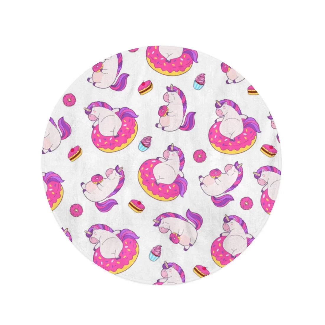 KDAGR 60 1 inch Round Beach Towel Blanket Pattern Funny Unicorns Eating Donut and Sitting in Inflatable Travel Circle Circular Towels Mat Tapestry Beach Throw