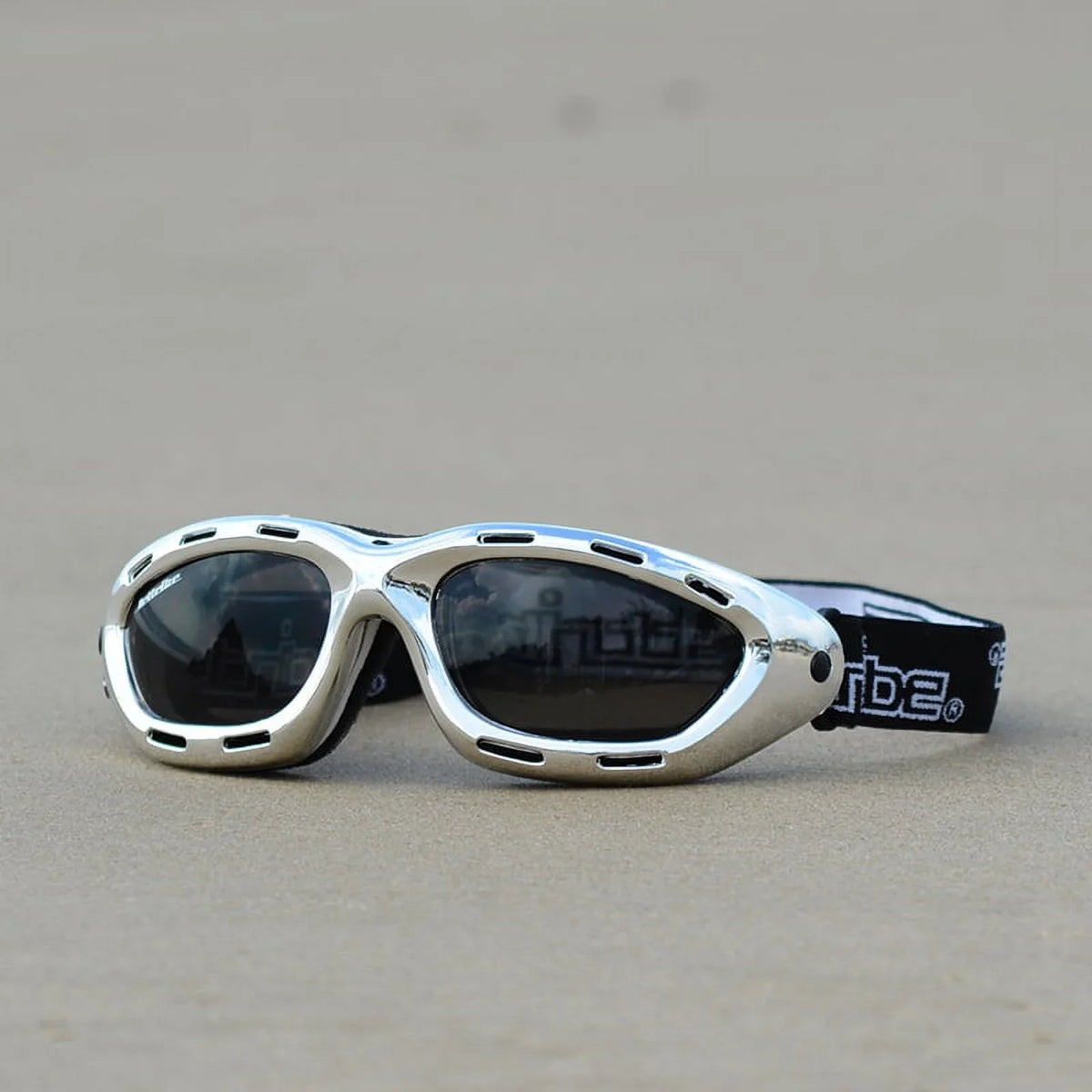 Vented Floating Jet Ski Goggles |  Chrome Silver Frame / Smoke Tint Lens | Jettribe Classic Series | Adult Size
