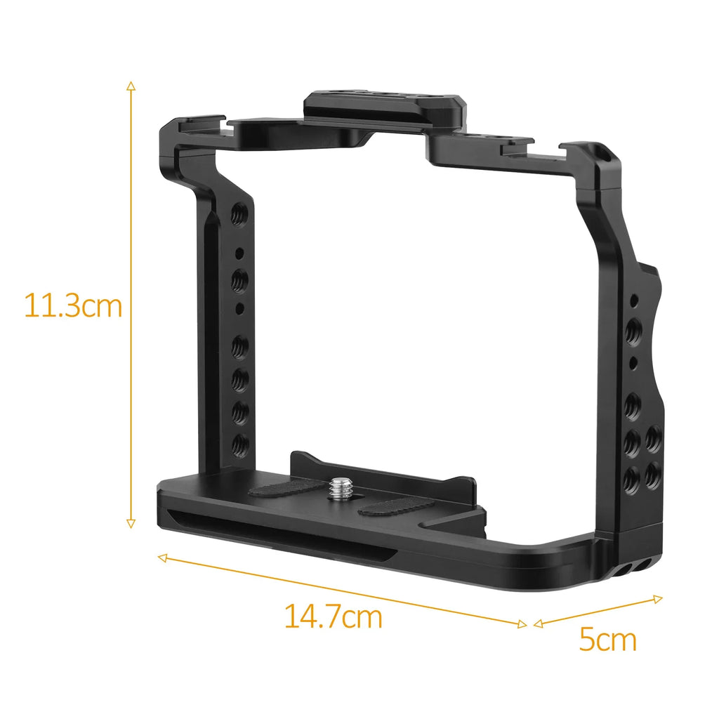 Andoer Cage Aluminum Alloy Video Cage with Dual Cold Shoe Mounts Numerous 14 25mm Threads Replacement for  A7IV/ A7III/ A7II/ A7R III/ A7R II/ A7S II
