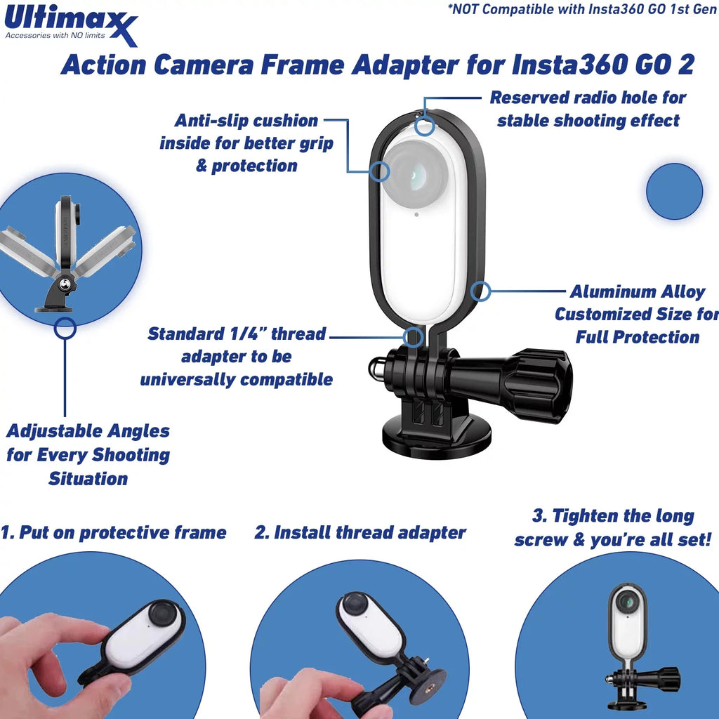 Insta360 GO 2 Action Camera with Deluxe Bundle - Includes: Action Camera Frame Adapter for Insta360 GO2, Selfie Stick, Suction Cup Mount, Floating “Bobber” Handle, Pipe/Bike Mount & Much More