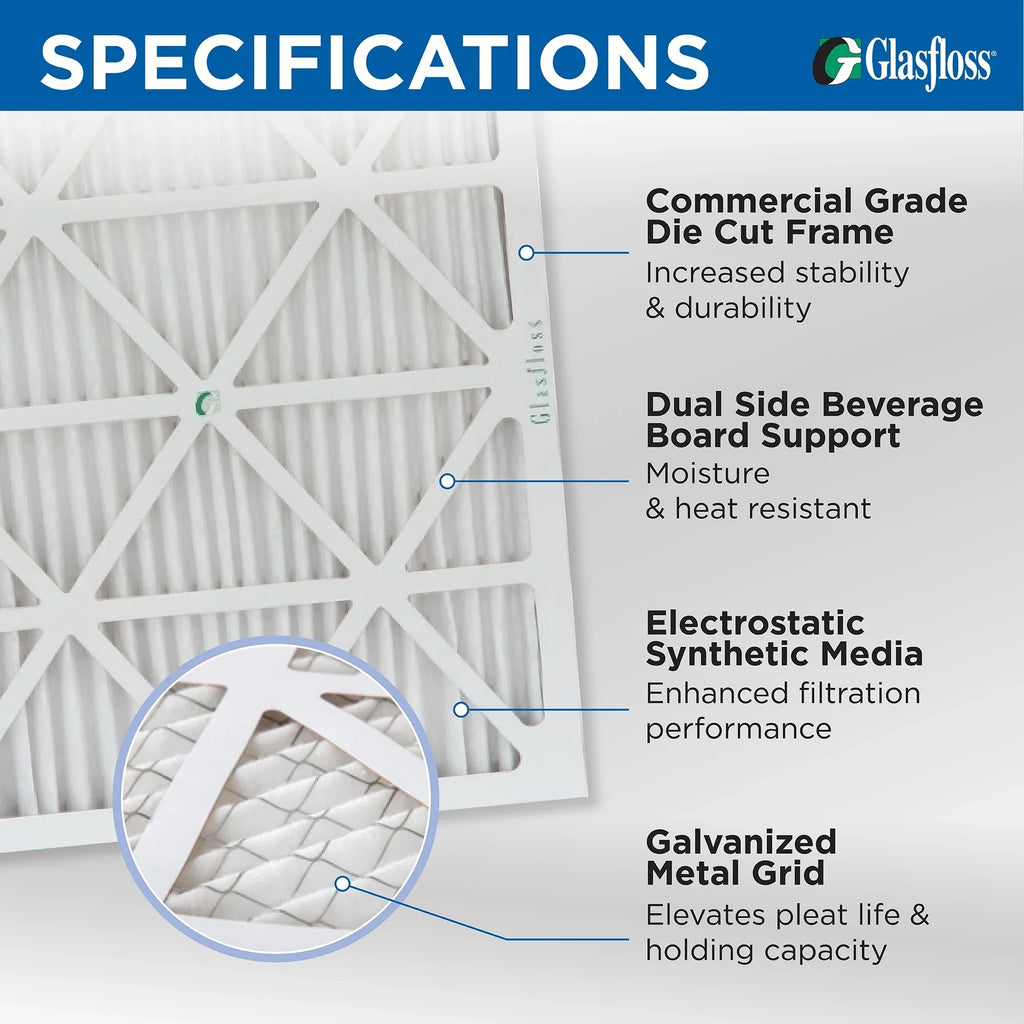 Exact Size: 19-3/8 x 23-3/8 x 7/8. Box of 4. Glasfloss ZL 20x24x1 MERV 10 Pleated AC Furnace Air Filters