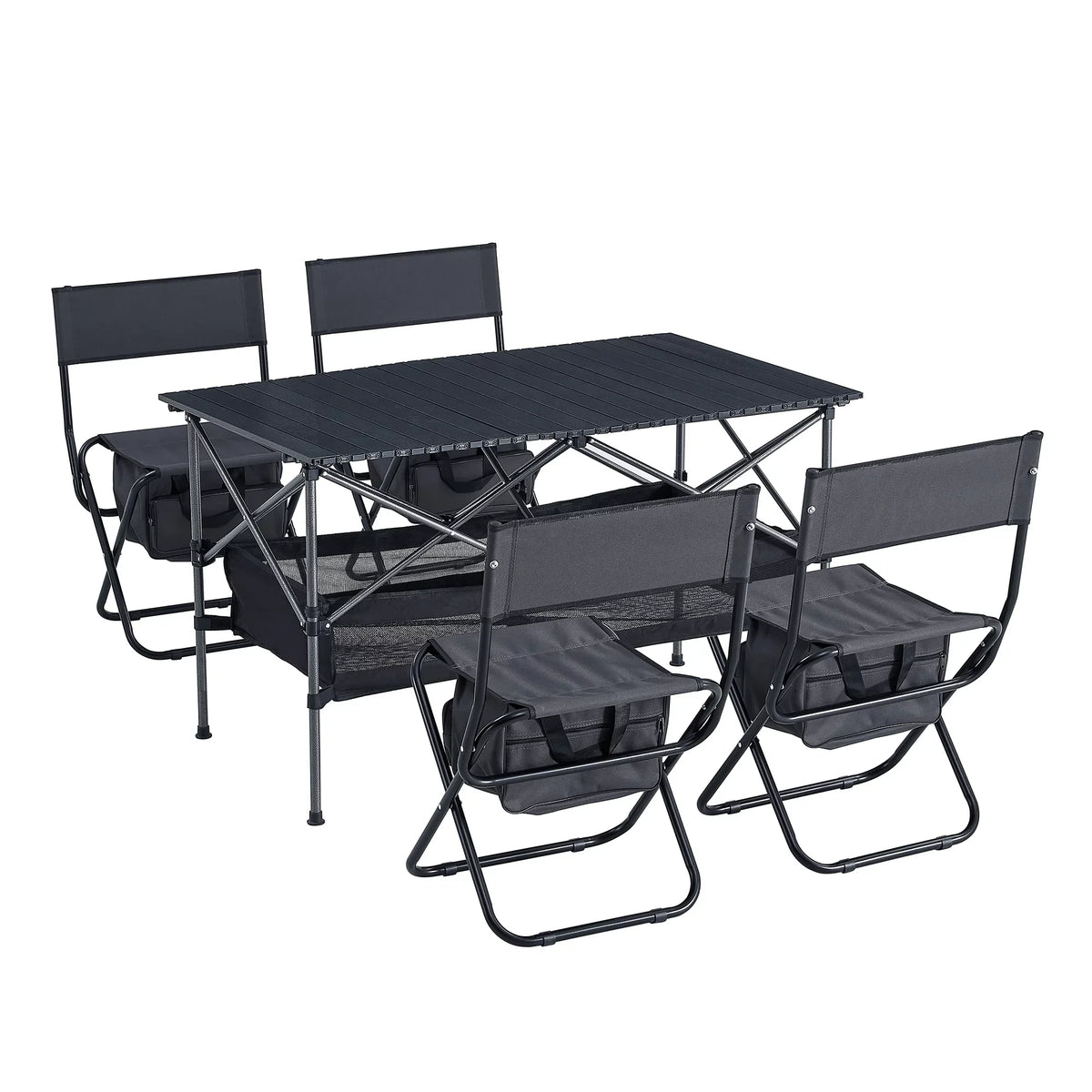 Set of 5, Folding Outdoor Table and Chair Set for Indoor, Outdoor Camping, Picnics, Beach,Backyard, BBQ, Party, Patio, ebony/Gray