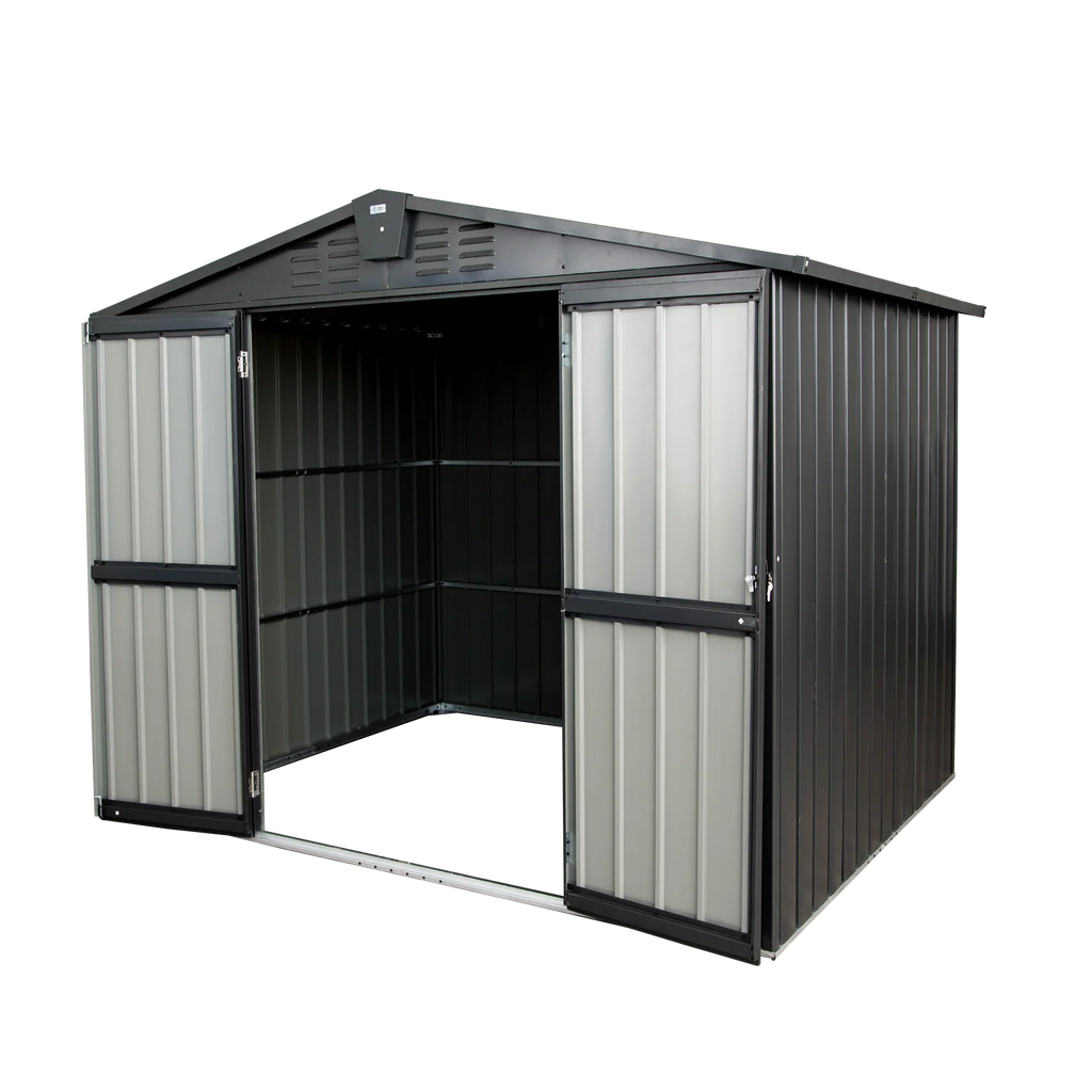Capri 8.2'x 6.2' Outdoor Storage Shed, Metal Garden Shed for Bike, Trash Can, Galvanized Steel Outdoor Storage Cabinet with Lockable Door for Backyard, Patio, Lawn, dark