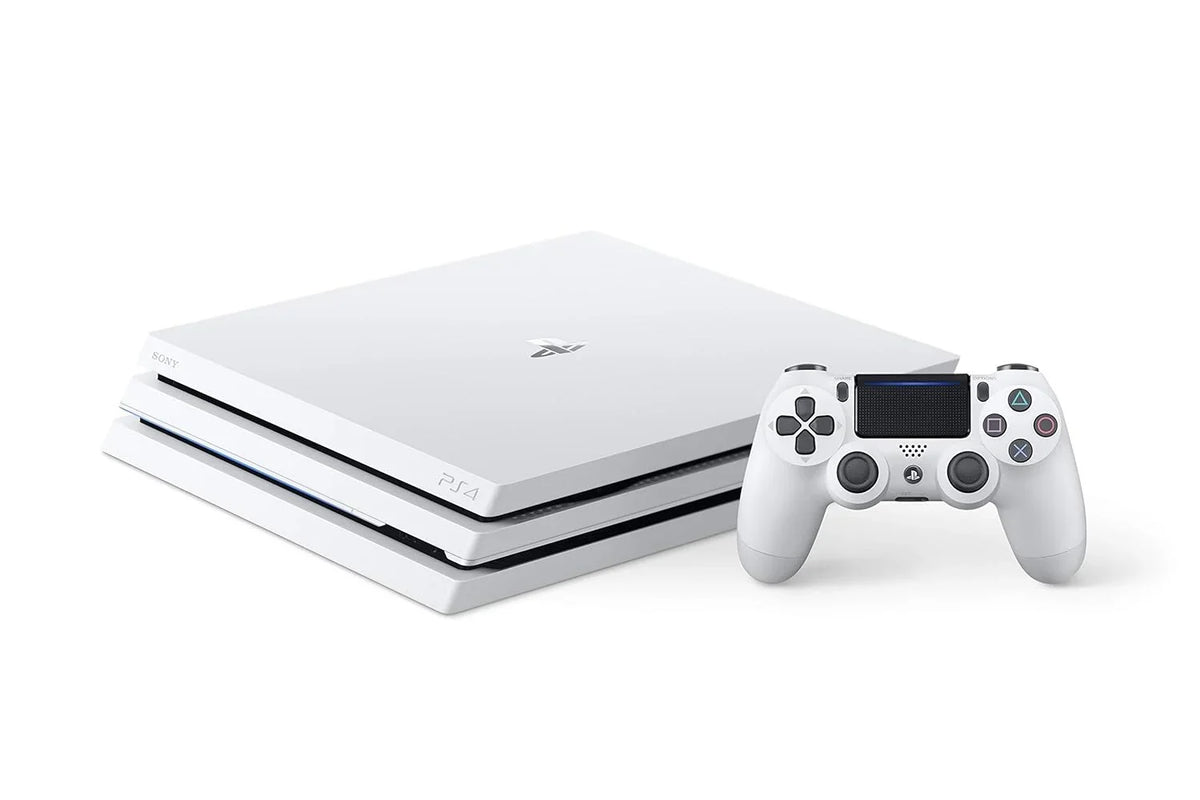 Pre-Owned  PlayStation 4 Pro 1TB Gaming Console Glacier White Headset 2 Controller With BOLT AXTION Cleaning Kit Bundle (Refurbished: Like New)