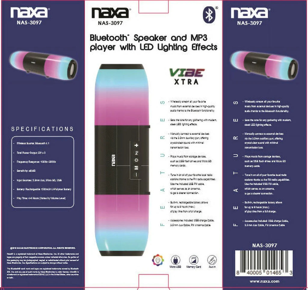 Naxa NAS3097Portable Bluetooth Speaker, ebony, NAS3097