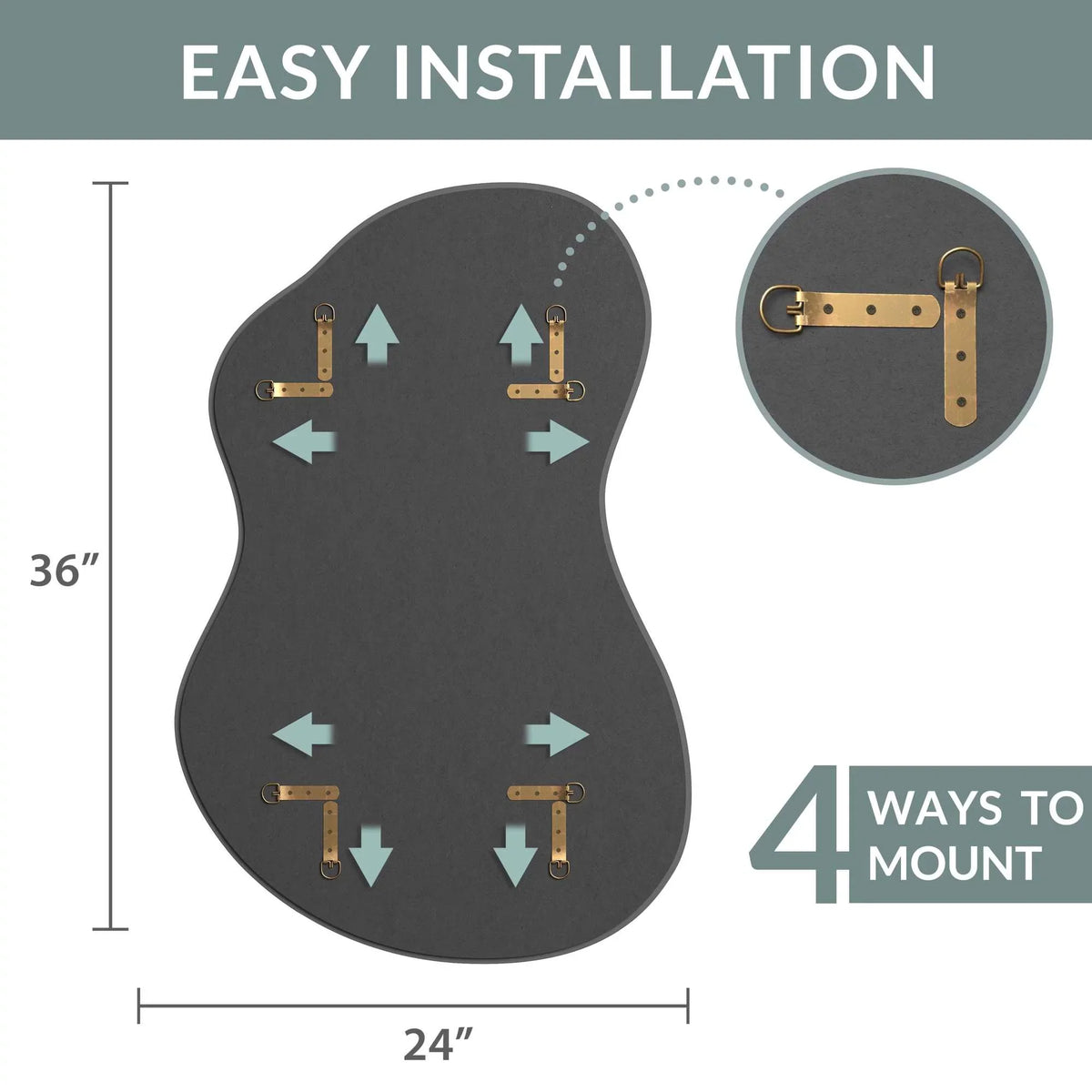 24" x 36" Asymmetrical Irregular Wall Mirror - Hotel Quality Craftsmanship with Abstract Frameless Shape - HD Clarity Reflection - Mount from Multiple Directions by Barnyard Designs
