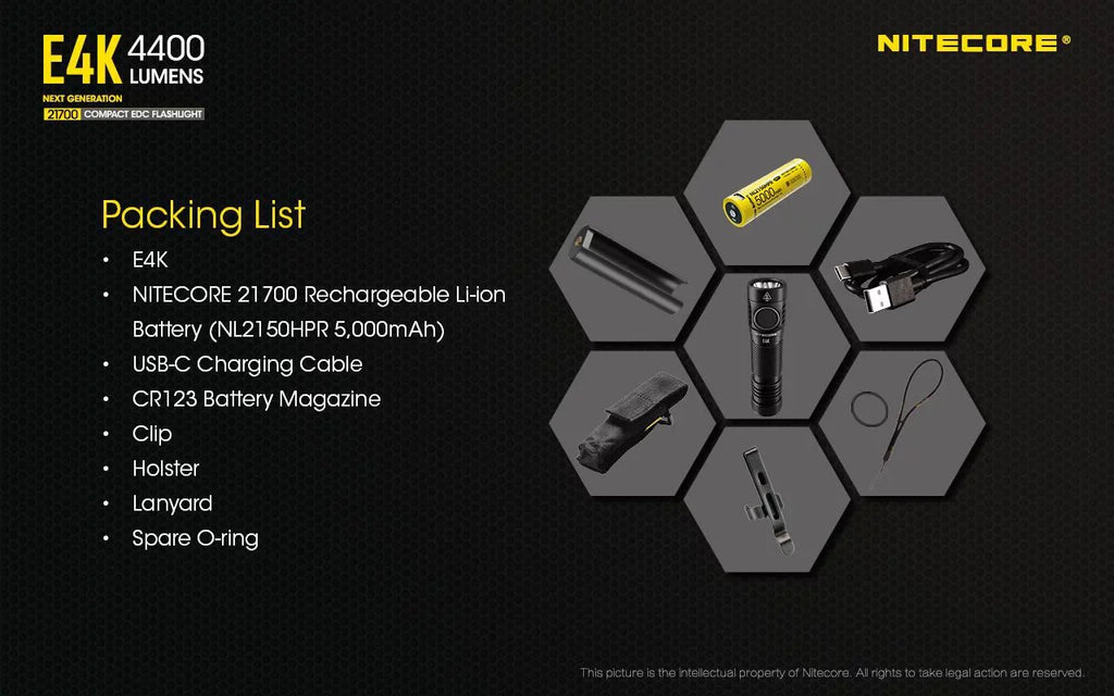 Combo: NITECORE E4K Next generation Flashlight - 4400 Lumens w/NTK05 Small Folding Knife
