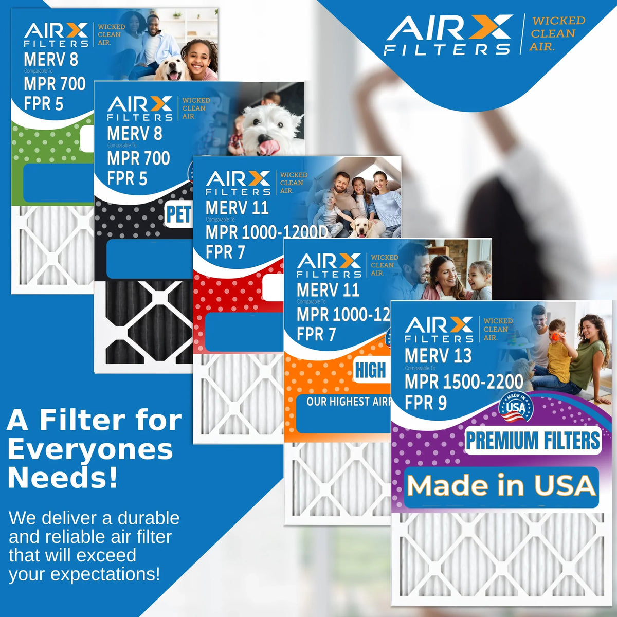 20x20x5 Air Filter MERV 13 Comparable to MPR 1500 - 2200 & FPR 9 Compatible with Air Bear 255649-103 Premium USA Made 20x20x5 Furnace Filter 2 Pack by AIRX FILTERS WICKED CLEAN AIR.