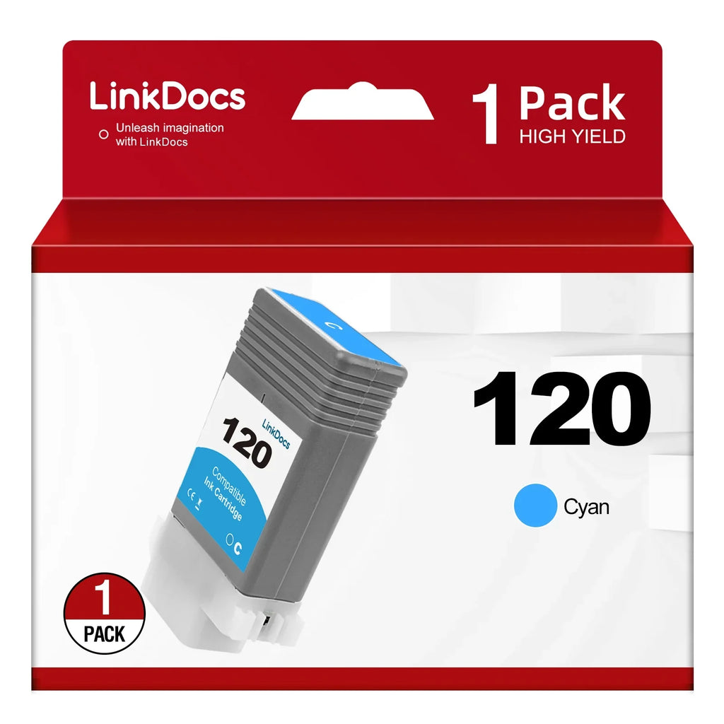LinkDocs Compatible PFI120 PFI-120 Cyan Ink Cartridges (130ml) Replacement for  PFI120 PFI-120 PFI-120C Work for  ImagePROGRAF IPF TM-200 TM-205 TM-300 TM-305 and GP-200 GP-300 Printer