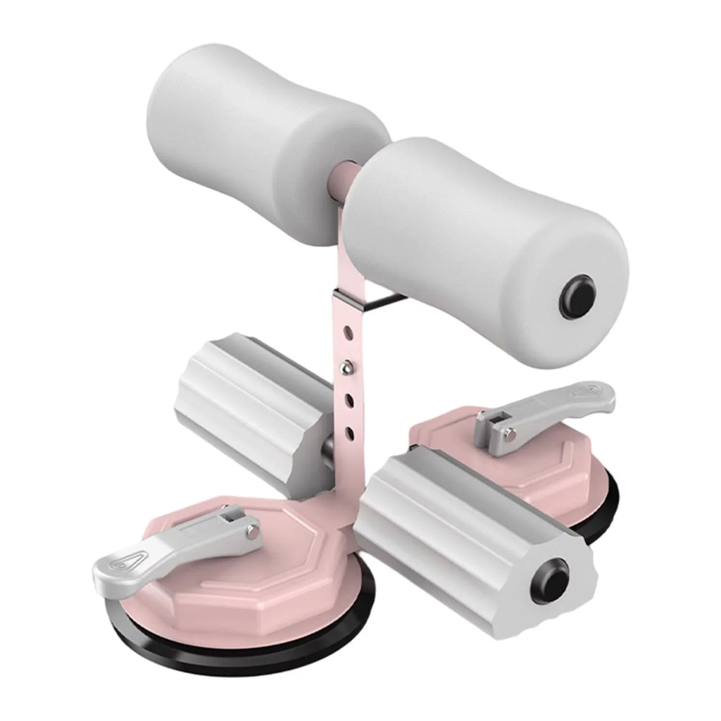 Floor Sitting Bar with Powerful Suction Cup 3 Height Settings Abs Equipment Abdominal Exercises - Pink Gray