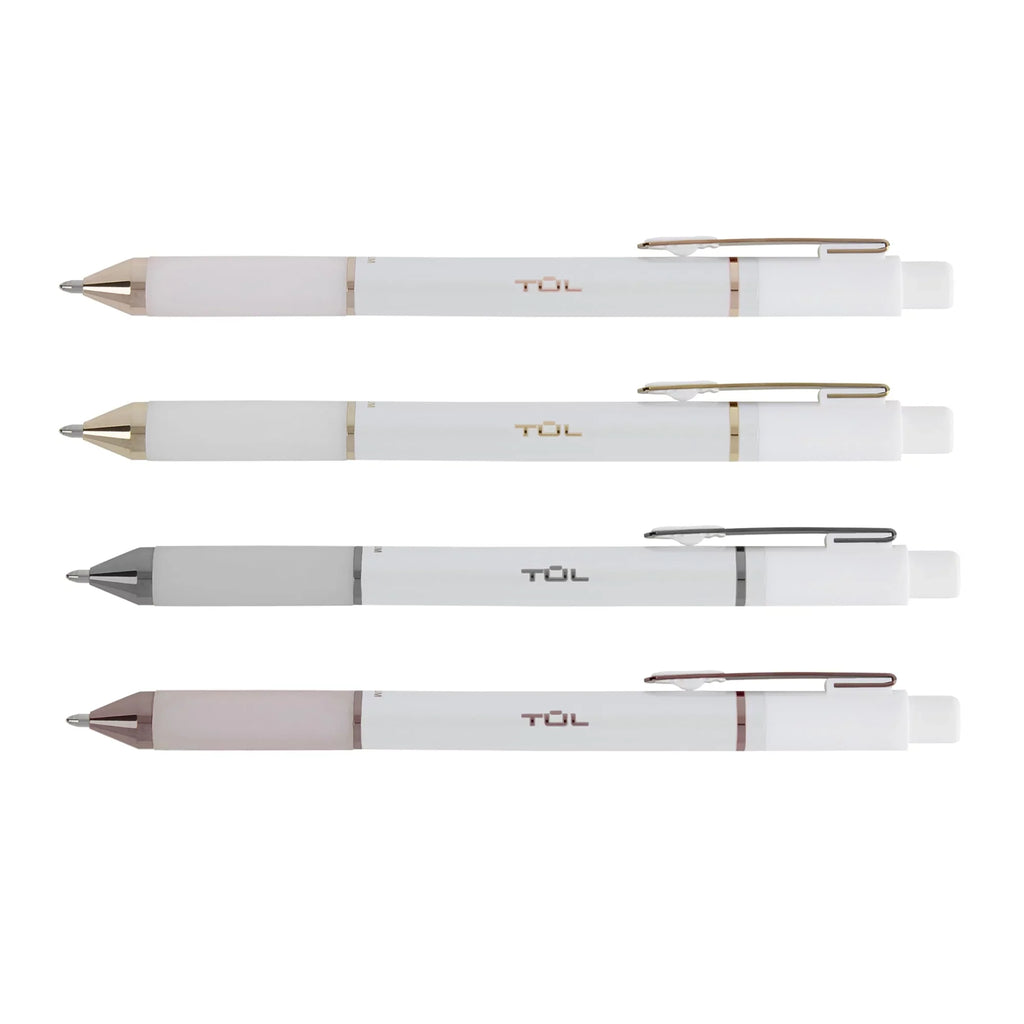 TUL® BP Series Retractable Ballpoint Pens, Medium Point, 1.0 mm, Pearl White Barrel, dark Ink, Pack Of 12 Pens