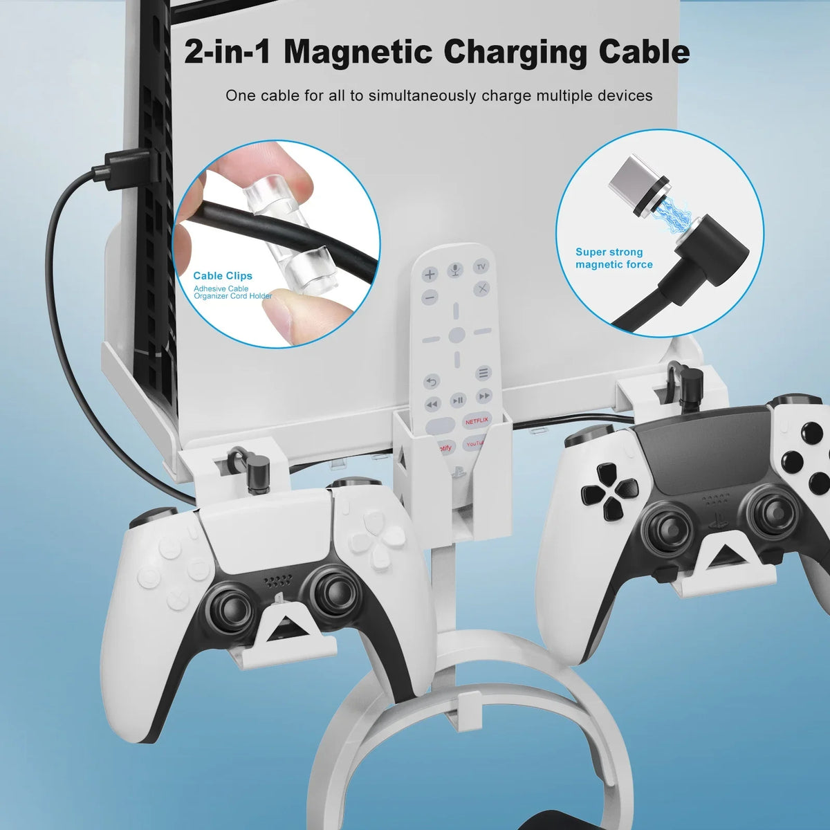 Durable Iron Wall Mount Bracket Set for PS5 Slim Space-Saving, Secure, and Convenient Storage with Dual Charging Cable