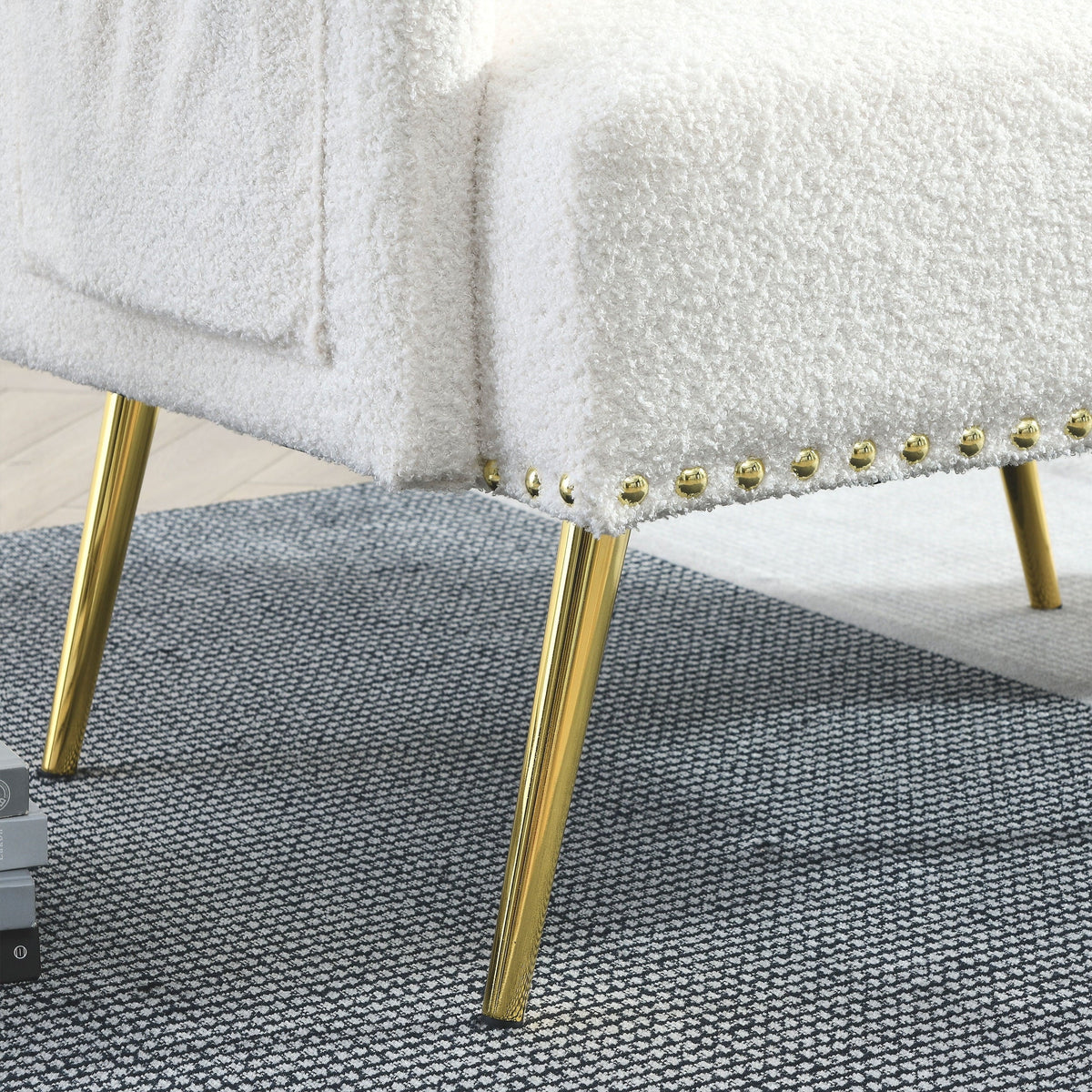 [Video]Welike 30 "W Modern Chesterfield Tufted Upholstered Chair with Deep Buttons, Living Room Chair, Comfortable Armchair, Gold Hardware Legs, Tufted Chair for Reading or Relaxing, WHITE TEDDY