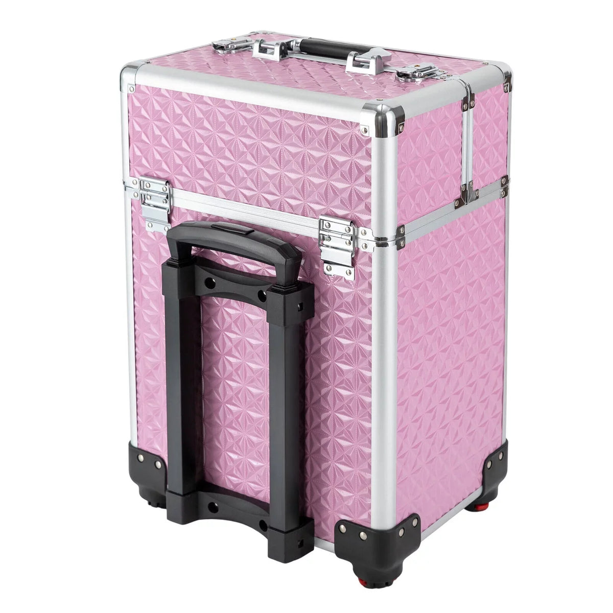 MIDUO Professional Makeup Trolley Lockable Nail Embroidery Hair Styling Tools Storage Box with Drawers Pink