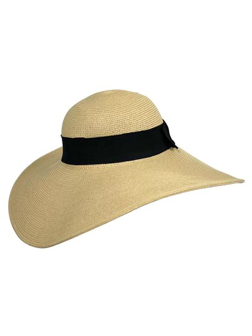 Tan Wide Brimmed Floppy Hat With ebony Ribbon Hat Band