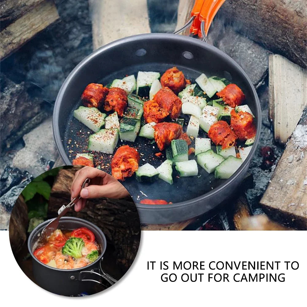 Miuline Camping Cookware Set Outdoor Portable Oxidized Aluminum Alloy Camping Fishing Picnic Barbecue Cooking Set Backpacking Pans Pot Mess Kit Cooking Equipment Cookset Tableware for 2-3 Person
