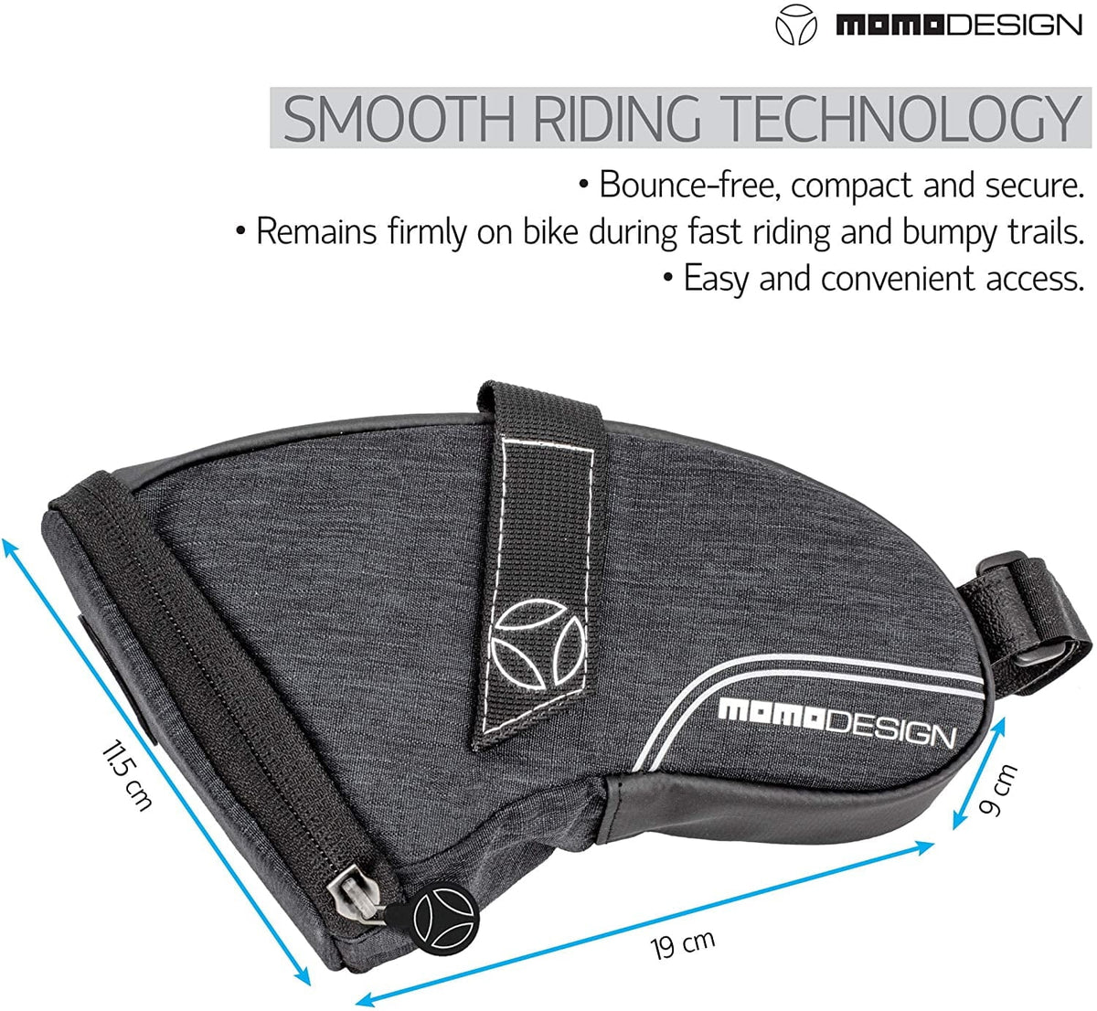 MOMODESIGN Bike  Saddle Bag  Weather Safe  Perfect for Storage  Led Tail Light & Reflective Design  Capacity of 1.2 L