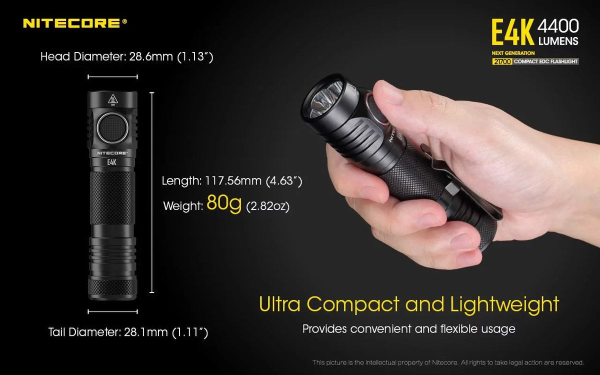 Combo: NITECORE E4K Next generation Flashlight - 4400 Lumens w/NTK05 Small Folding Knife
