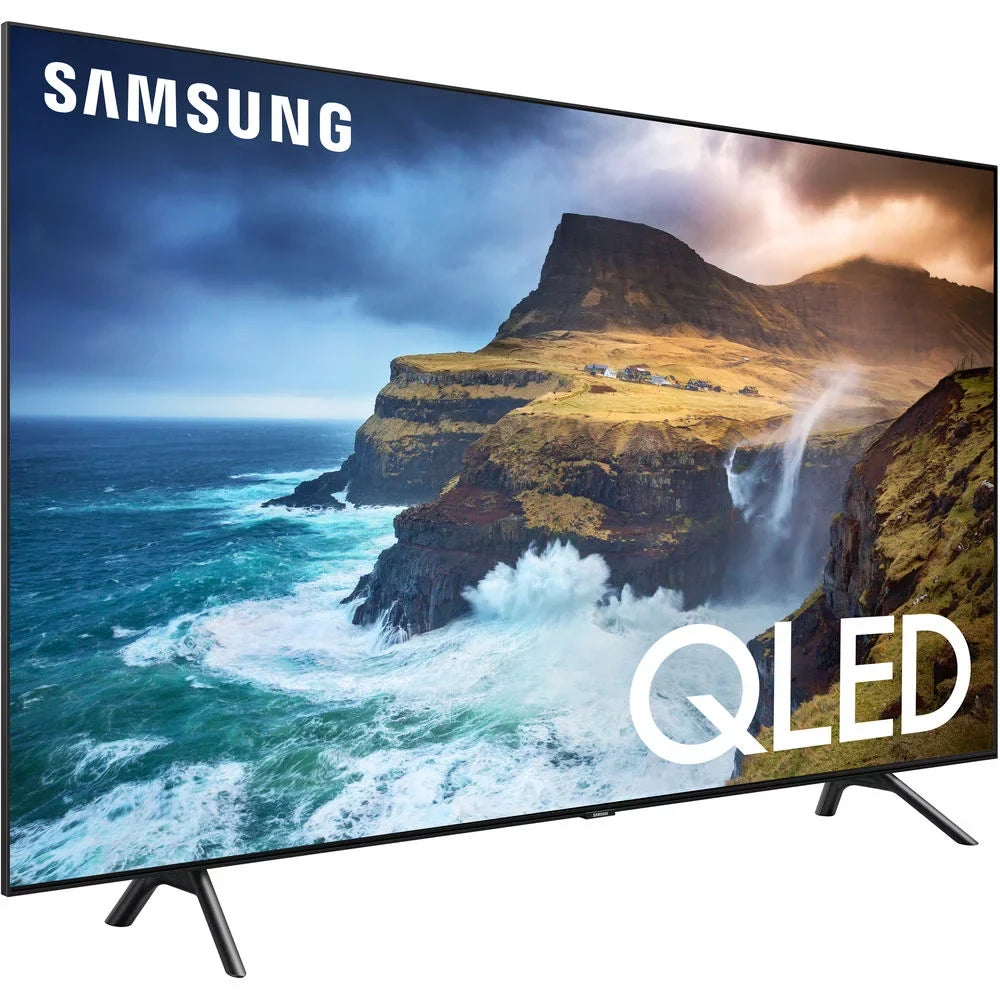 QN65Q70RAFXZA 65 inch Q70 QLED Smart 4K UHD TV 2019 Model Bundle with 60W Soundbar with Subwoofer, 2x HDMI Cable, 6-Outlet Surge Adapter, Flat Wall Mount Kit and Screen Cleaner