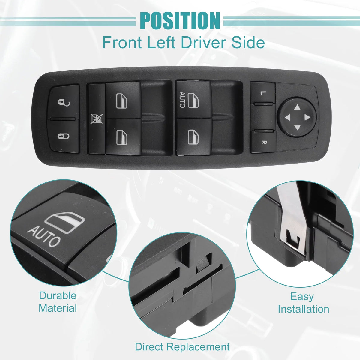 Unique Bargains Front Left Driver Side Master Power Window Switch for Dodge Journey 2017 2018 2019 68307001AA ebony