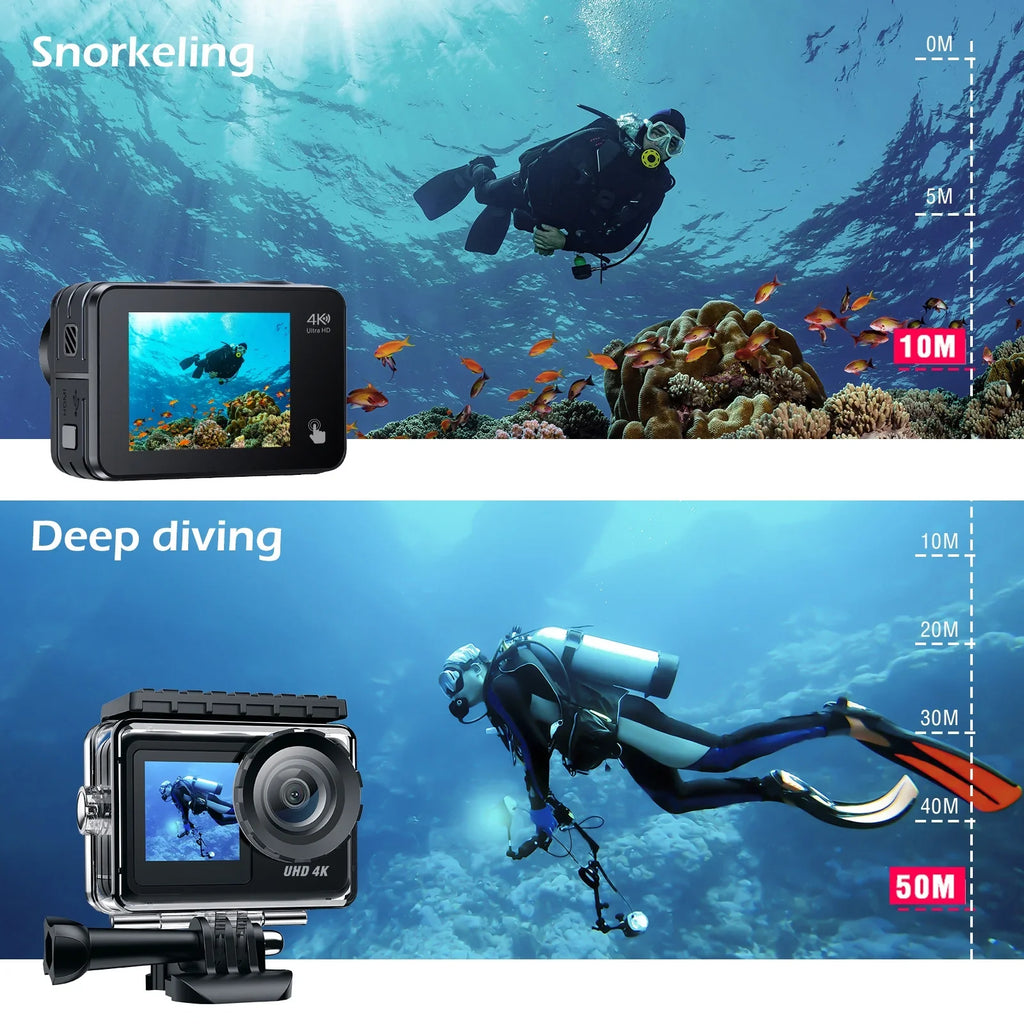 Campark 4K 30FPS Action Camera 20MP Sports Camera Waterproof Underwater Camera WiFi Touch Screen Vlog Camera GoPro Compatible Accessories Kits