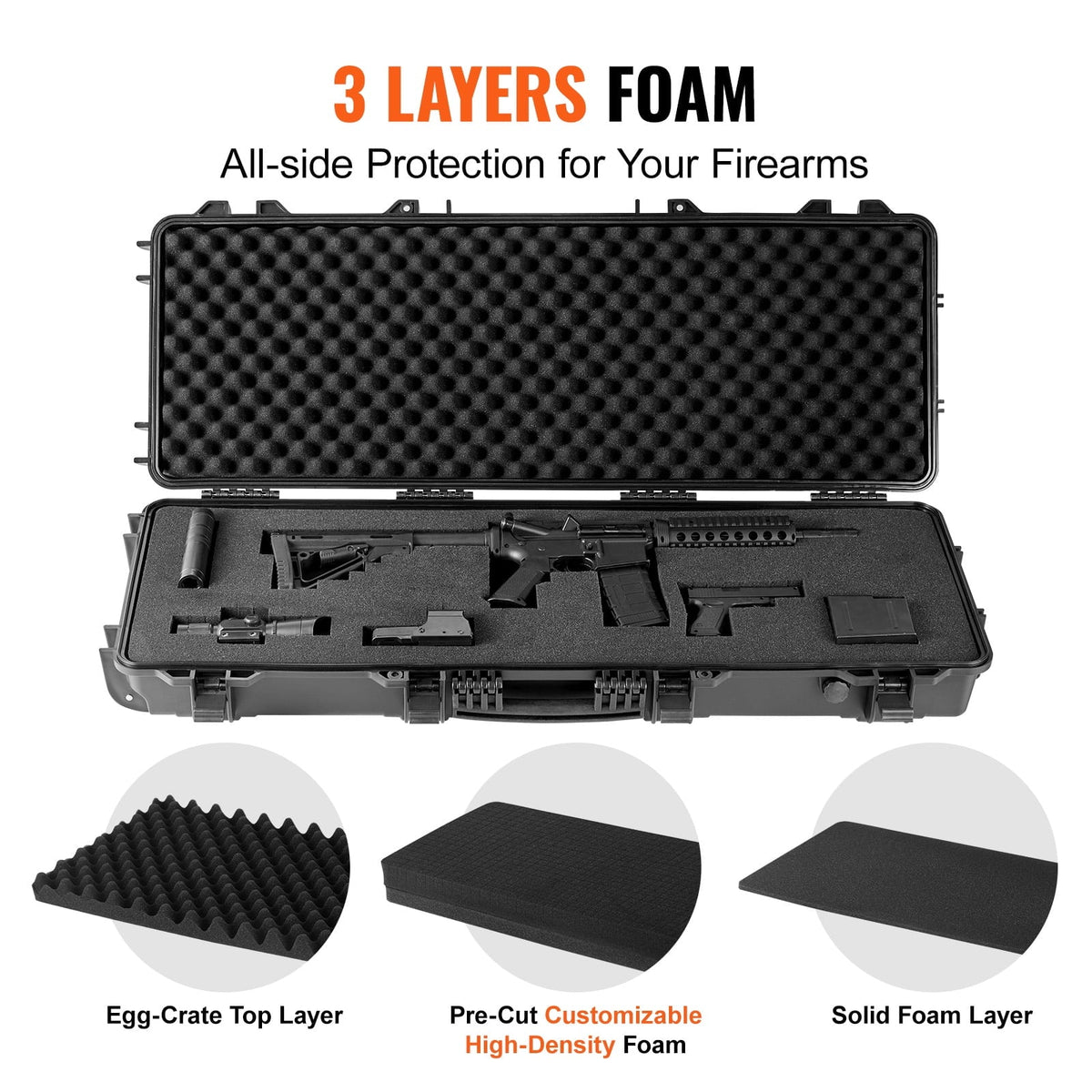 SKYSHALO Rifle Case, Rifle Hard Case with 3 Layers Fully-protective Foams, 42 1 inch lockable Hard Gun Case with Wheels, IP67 Waterproof & Crushproof, for Two Rifles or Shotguns, Airsoft Gun