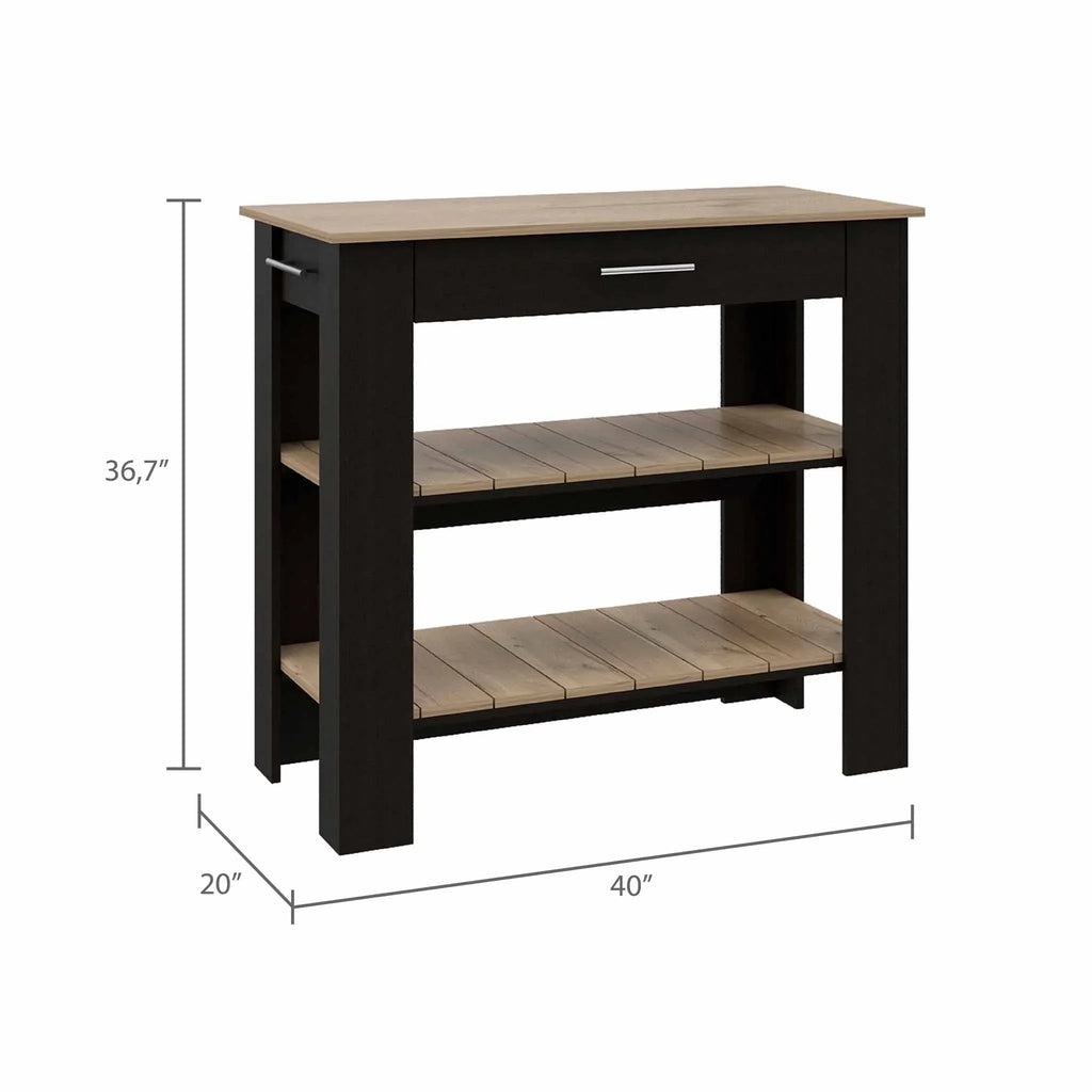Boahaus Reims Kitchen Island, Assembled Product Height 37 in, ebony Wengue / Light Oak
