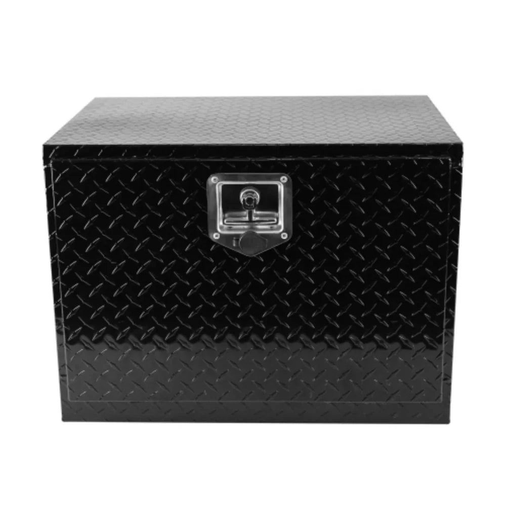 24 25mm Aluminum Stripes Plated Tool Box Pick Up Truck Bed RV Trailer Toolbox Waterproof Square Storage Organizer with Lock and Keys - ebony  ebony + Aluminum + Square box + 24"(24.2"×17.1"×17.9")