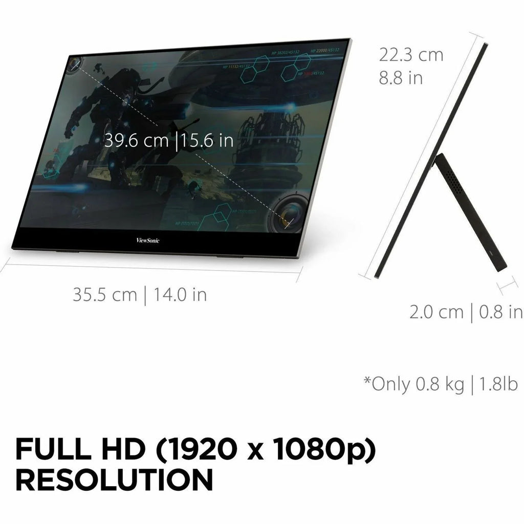 ViewSonic VX1655 15.6 1 inch 1080p FHD Portable LED IPS Monitor with 2 Way Powered 60W USB C, Mini HDMI, Dual Speakers, and Built in Stand with Tripod mount