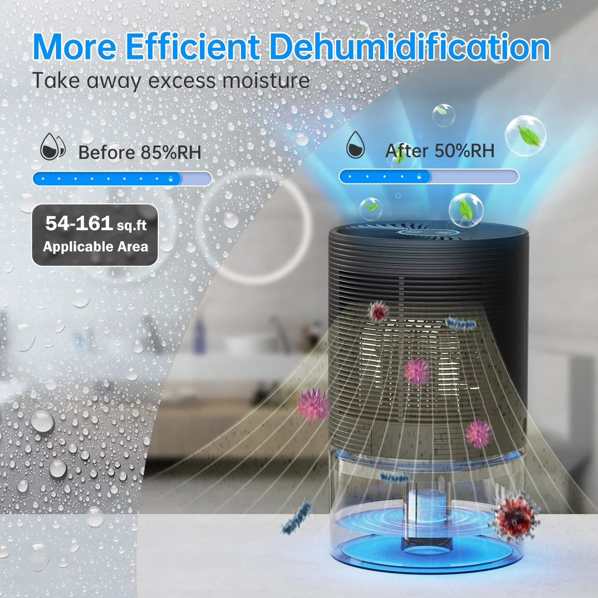 Alrocket Small Dehumidifiers for Bedroom 27oz with Auto-off,7 Colors LED Light up to 215 sq.ft-charcoal