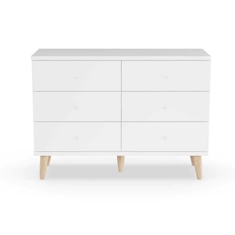 Denhour DH BASIC Mid-Century Modern White 47-1 inch Wide 6-Drawer Dresser with Knobs by