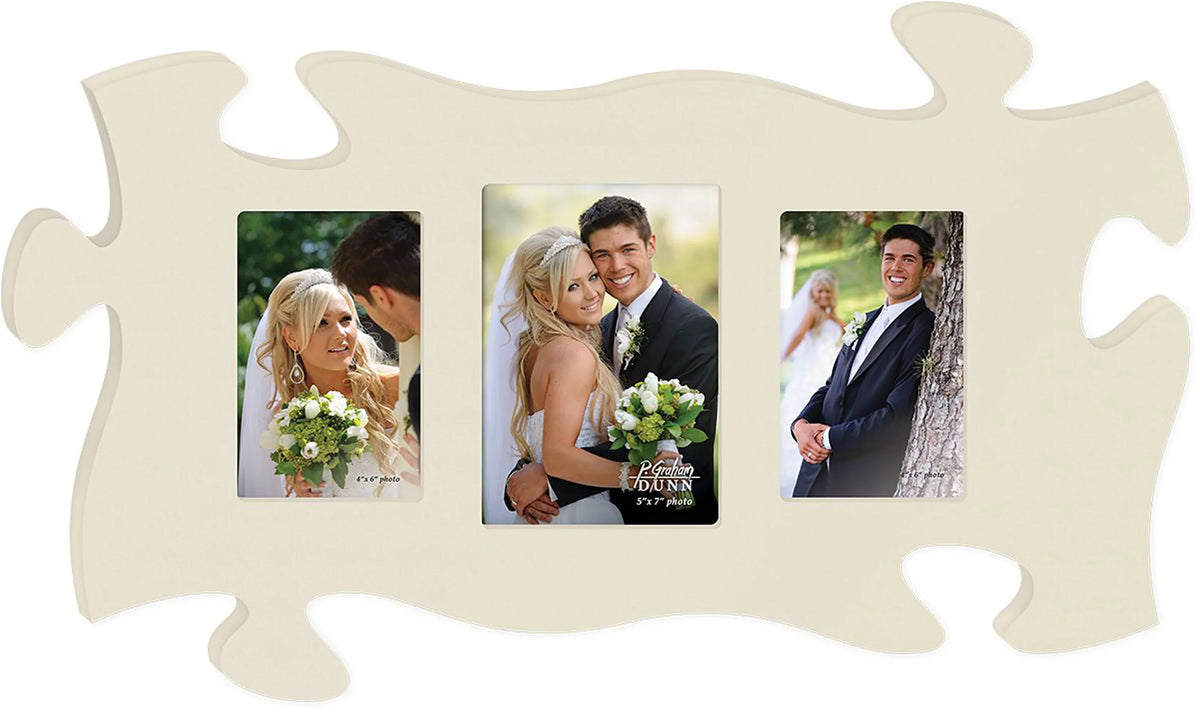 Graham Dunn Cream 13 x 22 Wall Hanging Wood Puzzle Piece Photo Frame. P
