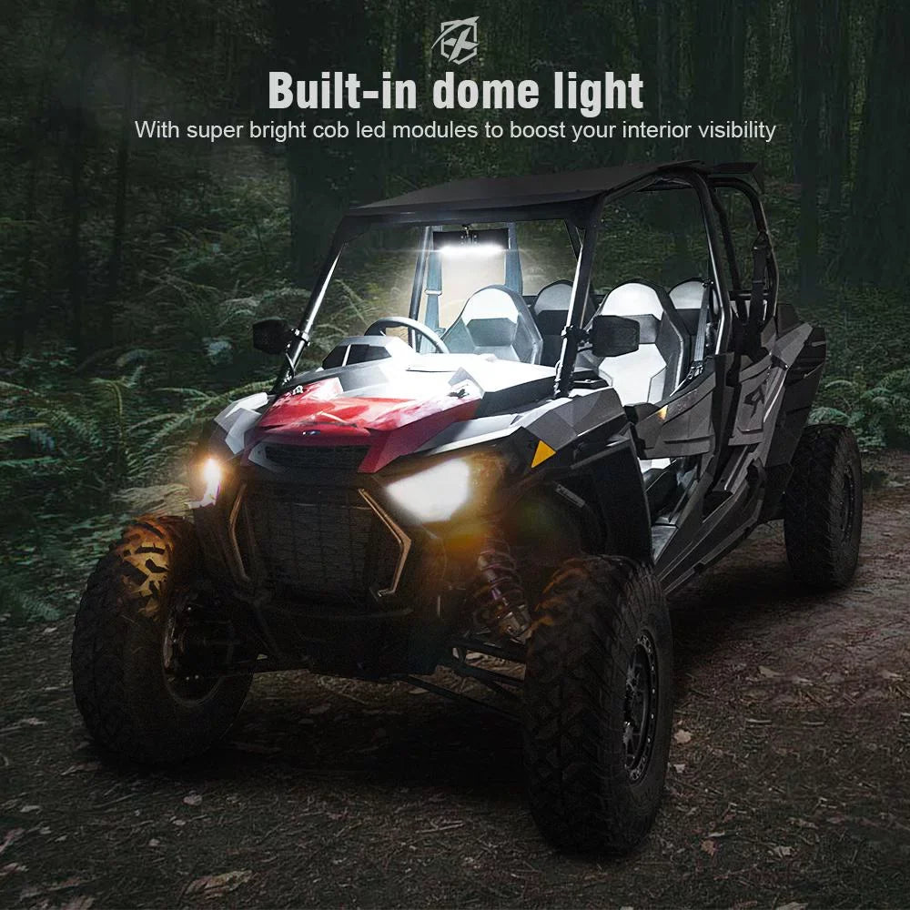 Xprite 9" Aluminum UTV Rear View Mirror w/ Integrated LED Dome Lights fits 1.75" - 2" Rollbars