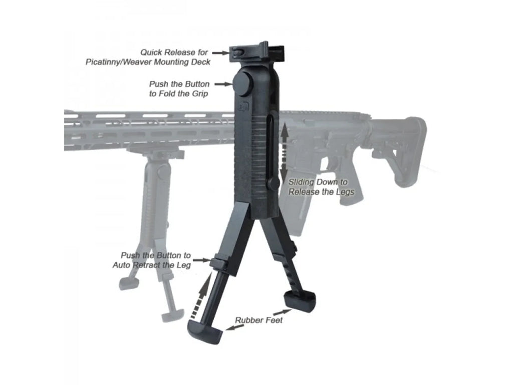Lion Gears Bipod QR 5-position Folding Grip Bipod, ebony