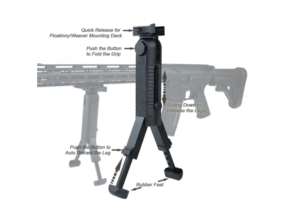 Lion Gears Bipod QR 5-position Folding Grip Bipod, ebony