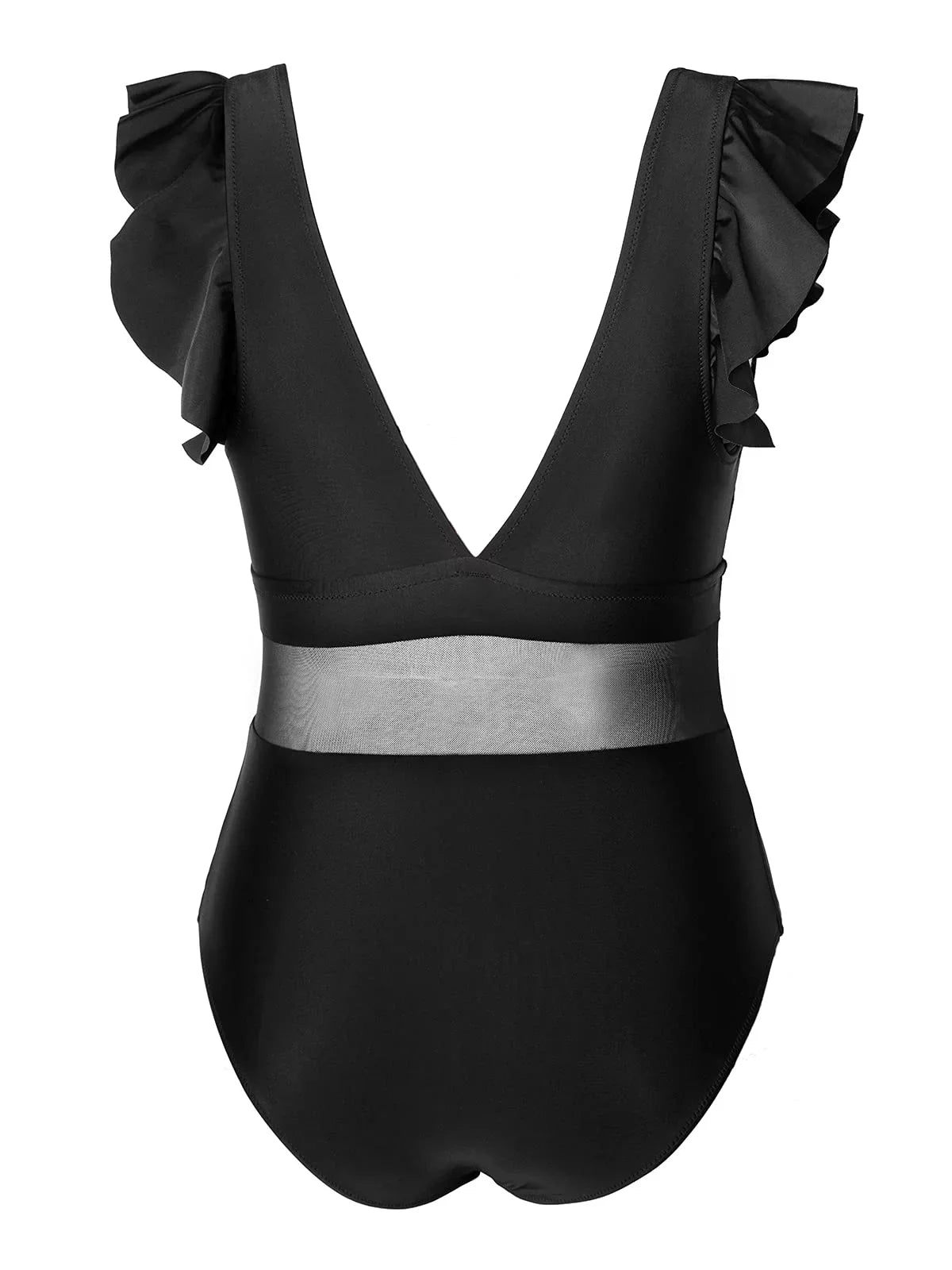 Cupshe Women's Plus Size One Piece ebony V Neck Ruffle Mesh Bathing Suit, XXXXL