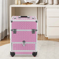 MIDUO Professional Makeup Trolley Lockable Nail Embroidery Hair Styling Tools Storage Box with Drawers Pink