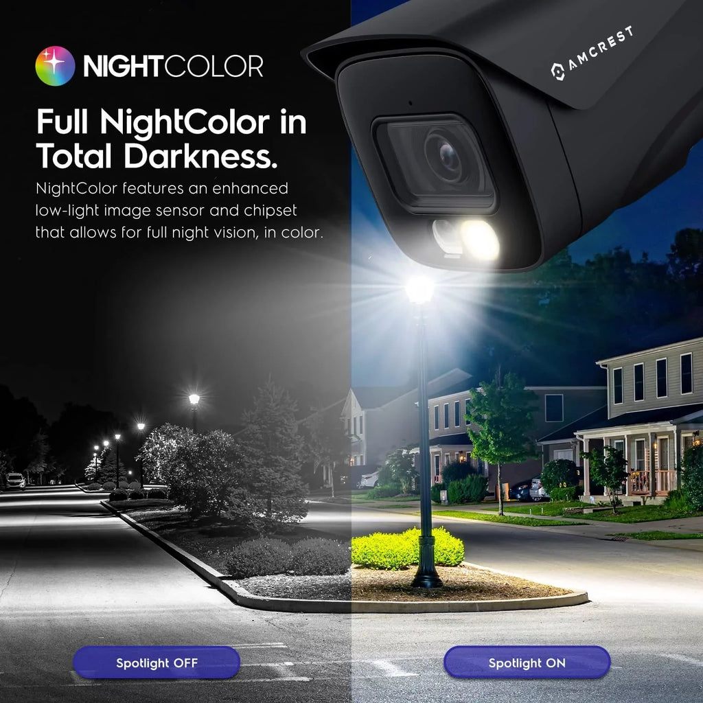 Amcrest 4K IP PoE AI Camera UltraHD 8MP Security Outdoor Camera, FOV 129°, 49ft Color Nightvision, Human & Vehicle Detection, IP67 Weatherproof, 4K (3840x2160) @15fps, dark, IP8M-2796EB-AI