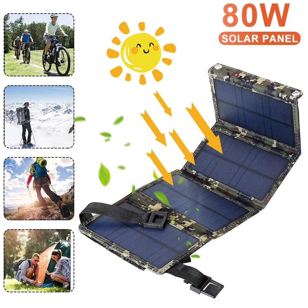 OnemayshipOnemayship Foldable Outdoor 80W USB Solar Panel Portable Phone Charger Camping Hiking Rechargeable Battery High Quality
