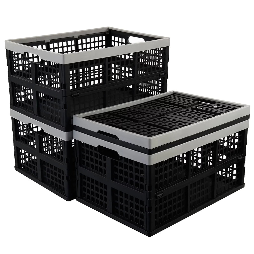 Ponpong 42 L Plastic Folding Storage Crates, Collapsible Crate Storage, 2 Pack