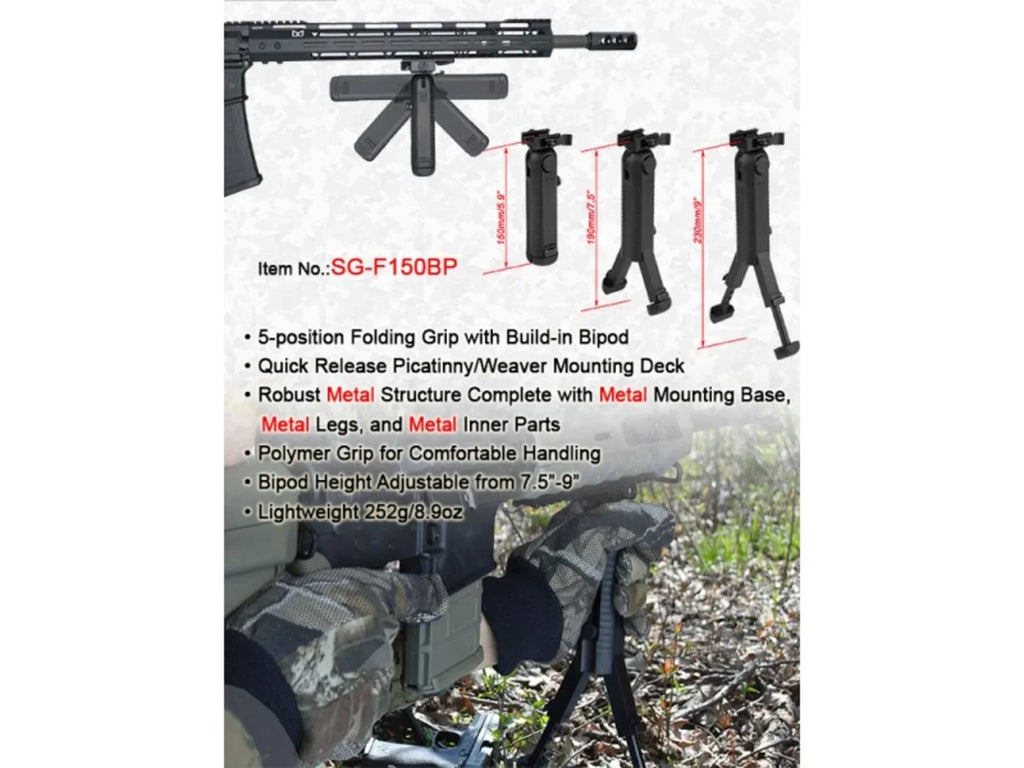 Lion Gears Bipod QR 5-position Folding Grip Bipod, ebony