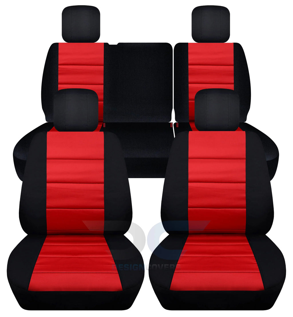 T259-Designcovers Fits 2011-2012 Jeep Wrangler JK 4-Door Cotton Seat Covers:ebony and Red - Front & Rear Split Bench