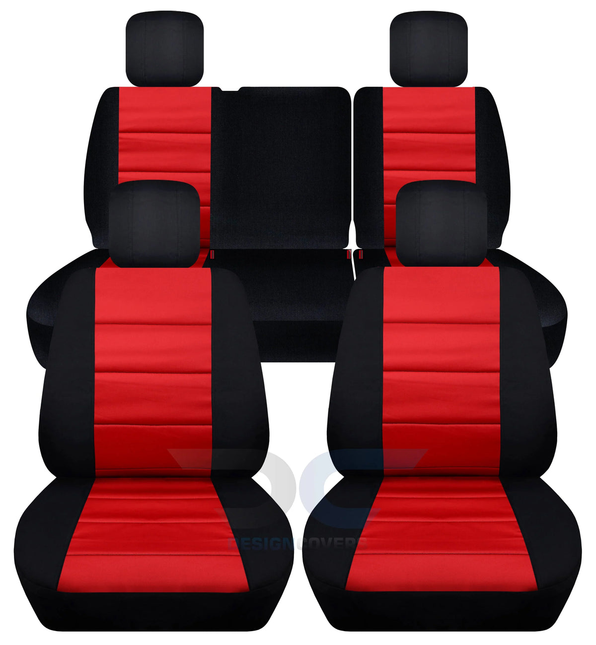 T259-Designcovers Fits 2011-2012 Jeep Wrangler JK 4-Door Cotton Seat Covers:ebony and Red - Front & Rear Split Bench