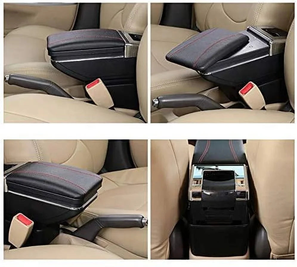 WUZSTAR Automotive Rotatable dark Armrest Console Storage Box Leather Cup Holder Storage Case