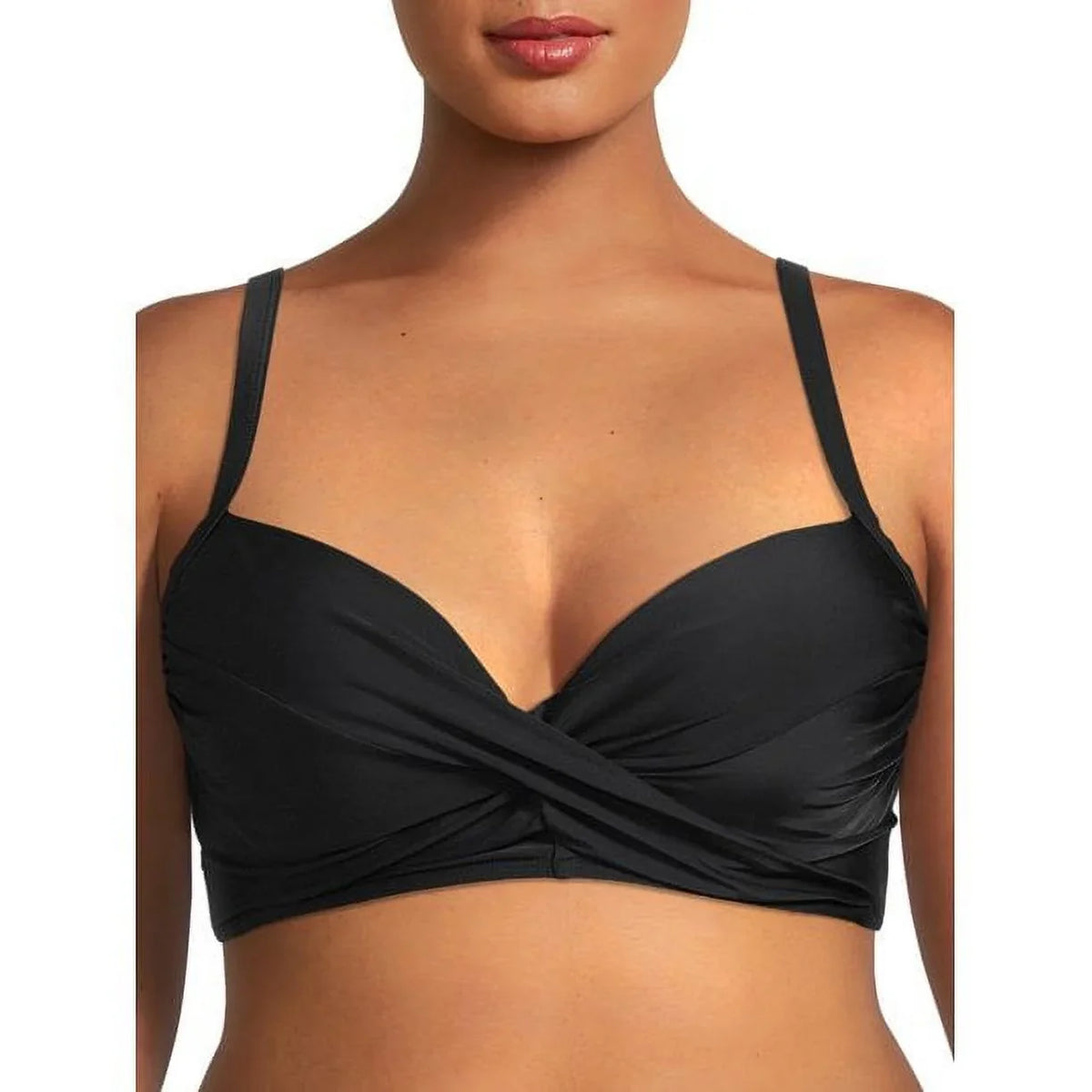 Nicole Miller charcoal Twist Front Bikini Top + Hi Waist Shirred Bottom 2Pc XL