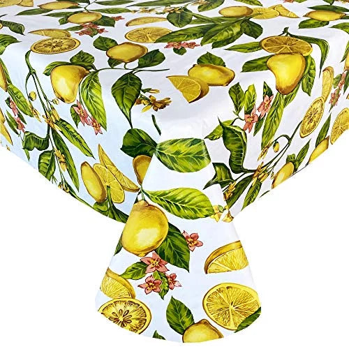 Newbridge Zesty Lemons Vinyl Flannel Backed Tablecloth, Lemon Vine Indoor/Outdoor Waterproof Tablecloth, Picnic, Barbeque, Patio and Kitchen Dining, 60 inch x 102 1 inch Oblong/Rectangle