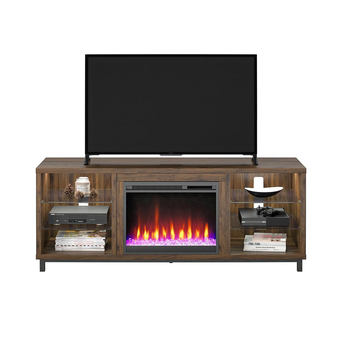 Ameriwood Home Lumina Deluxe Fireplace TV Stand for TVs up to 70" in dark